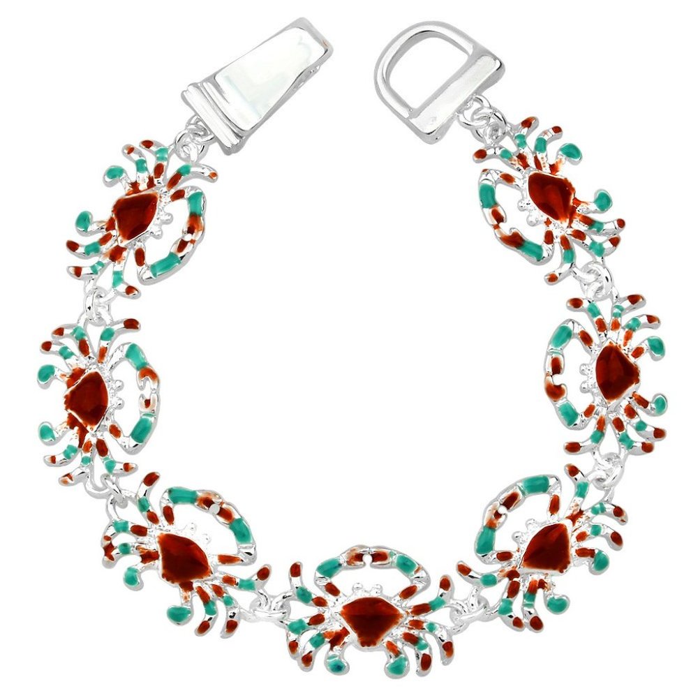 Teal & red crab metal bracelet